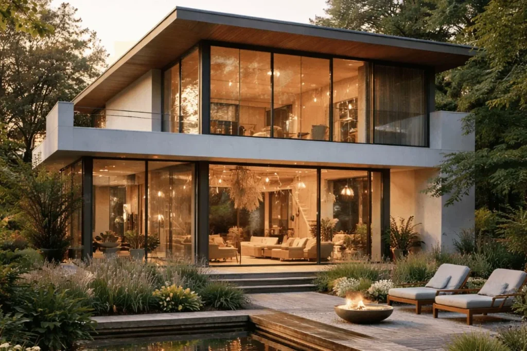Casa-contemporanea-integrada-a-natureza-com-arquitetura-moderna-linhas-limpas-e-grandes-planos-de-vidro