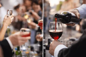 Pessoas-brindam-com-tacas-de-vinho-durante-evento-cultural-simbolizando-encontros-convivencia-e-a-movimentacao-social-da-cidade