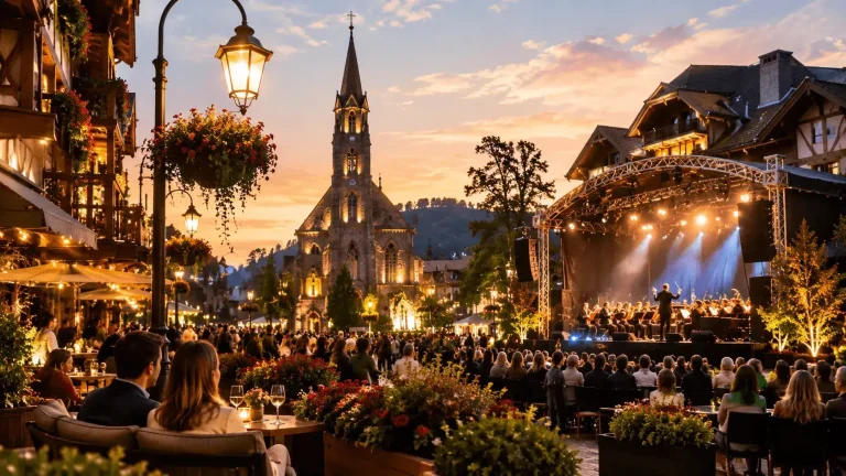 Gramado-durante-evento-cultural-ao-ar-livre-com-publico-e-apresentacao-musical-ao-entardecer
