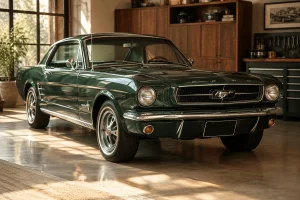 Carro-classico-verde-preservado-em-garagem-com-pintura-brilhante-detalhes-cromados-e-ambiente-de-oficina-vintage.